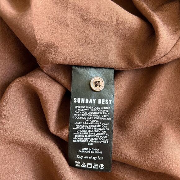 EUC Aritzia Sunday Best Grayson Floral Print Long Sleeve Mini Dress 8 Mocha Teal - Picture 11 of 16